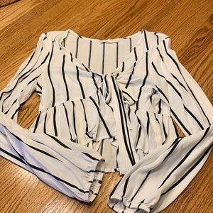 Black and white striped cropped blouse